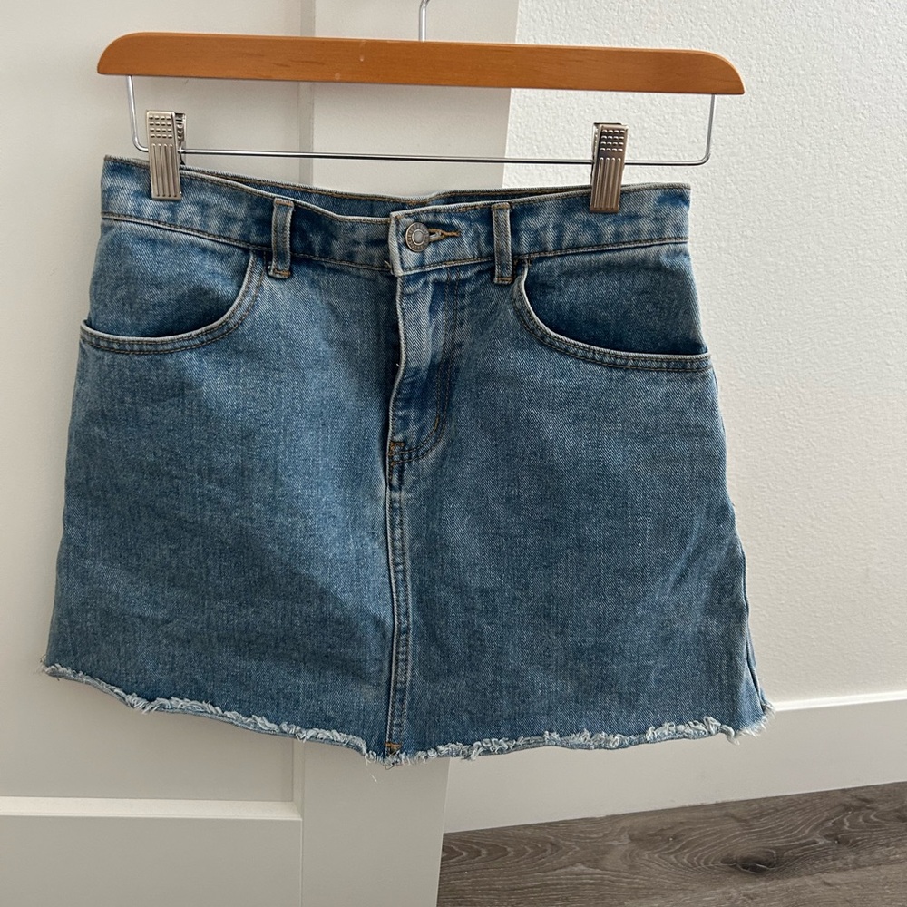 Topshop Blue Frayed Hem Mini Skirt